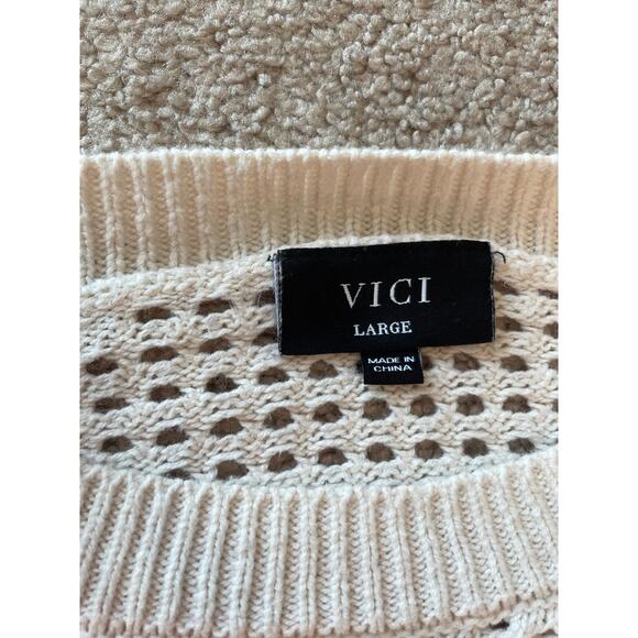 VICI Womens Large Sweater Open Knit Short Sleeve Style #WT709S Pink White Stripe - Picture 3 of 8